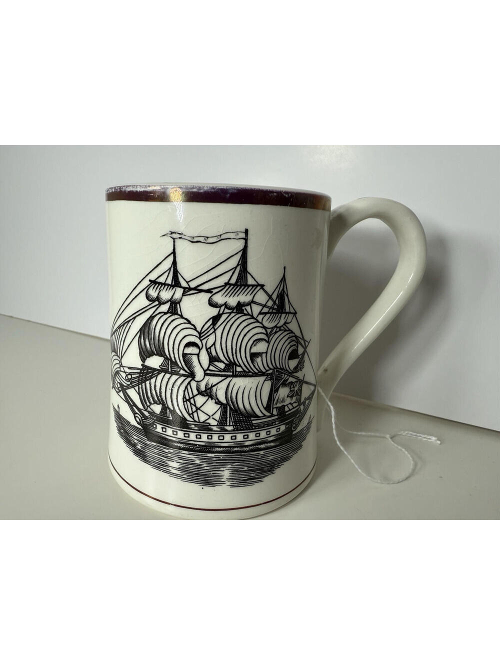 Vintage Gray’s Pottery England Sailing Ship Mug Copper Accents 1950s
